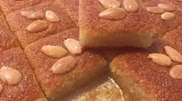 طريقة عمل البسبوسة مثل المحلات باللون الذهبي الرائع وبخطوات بسيطة