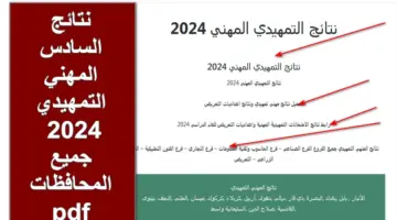 mlazemna.. رابط تحميل نتائج السادس المهني التمهيدي 2024 كشوفات pdf جميع المحافظات