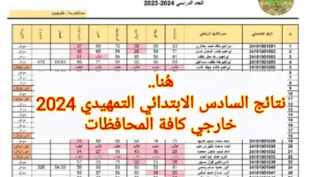 هُنا.. رابط نتائج السادس الابتدائي التمهيدي 2024 pdf خارجي كافة المحافظات