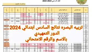 تربيه البصره نتائج السادس ابتدائي 2024 الدور التمهيدي بالاسم والرقم الامتحاني