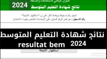 نتائج البيام bem.onec.dz 2024.. لينك نتائج شهادة التعليم المتوسط في الجزائر موقع وزارة التربية الوطنية الجزائرية