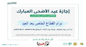 "رسميًا" موعد دوام القطاع الخاص بعد العيد 2024 وفقًا لما أوضحته وزارة الموارد البشرية