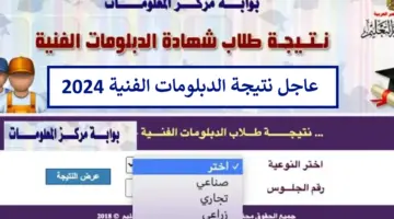 هنا نتيجة الدبلومات الفنية 2024 زراعي صناعي تجاري بوابة التعليم الفني برقم الجلوس