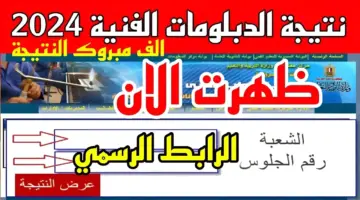 اليكــــم رابط نتيجة الدبلومات الفنية 2024 برقم الجلوس كافة الاقسام عبر http fanyresult emis gov eg