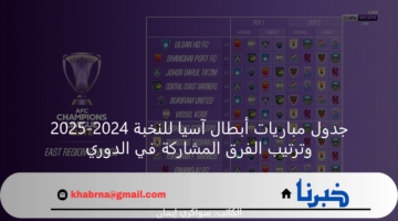 جدول مباريات أبطال آسيا للنخبة 2024-2025 وترتيب الفرق المشاركة في الدوري