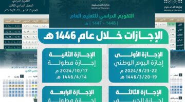 ما هو جدول إجازات المدارس 1446 للفصل الدراسي الثاني والثالث لعام 1446؟.. "وزارة التعليم" توضح