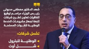 من بينها شل أوت.. توقيع اتفاقيات تعاون لطرح شركات تابعة لجهاز مشروعات الخدمة الوطنية (إنفوجراف)